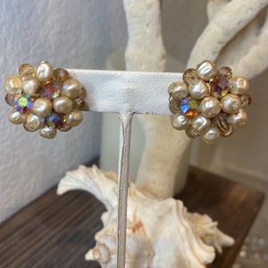 Vintage Bead Cluster Clip Earrings